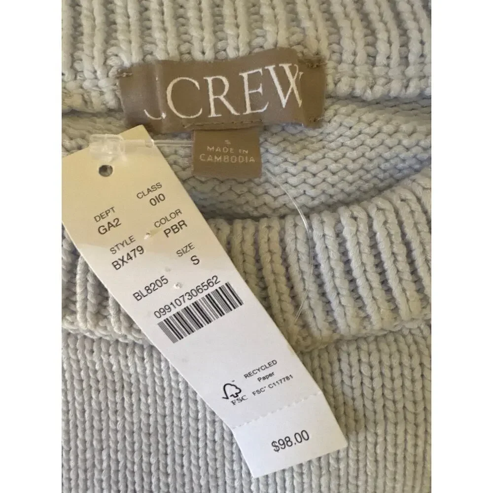 J. Crew Ribbed Cable Knit Crew Neck Sweater Light Blue‎ Women's Small NWT